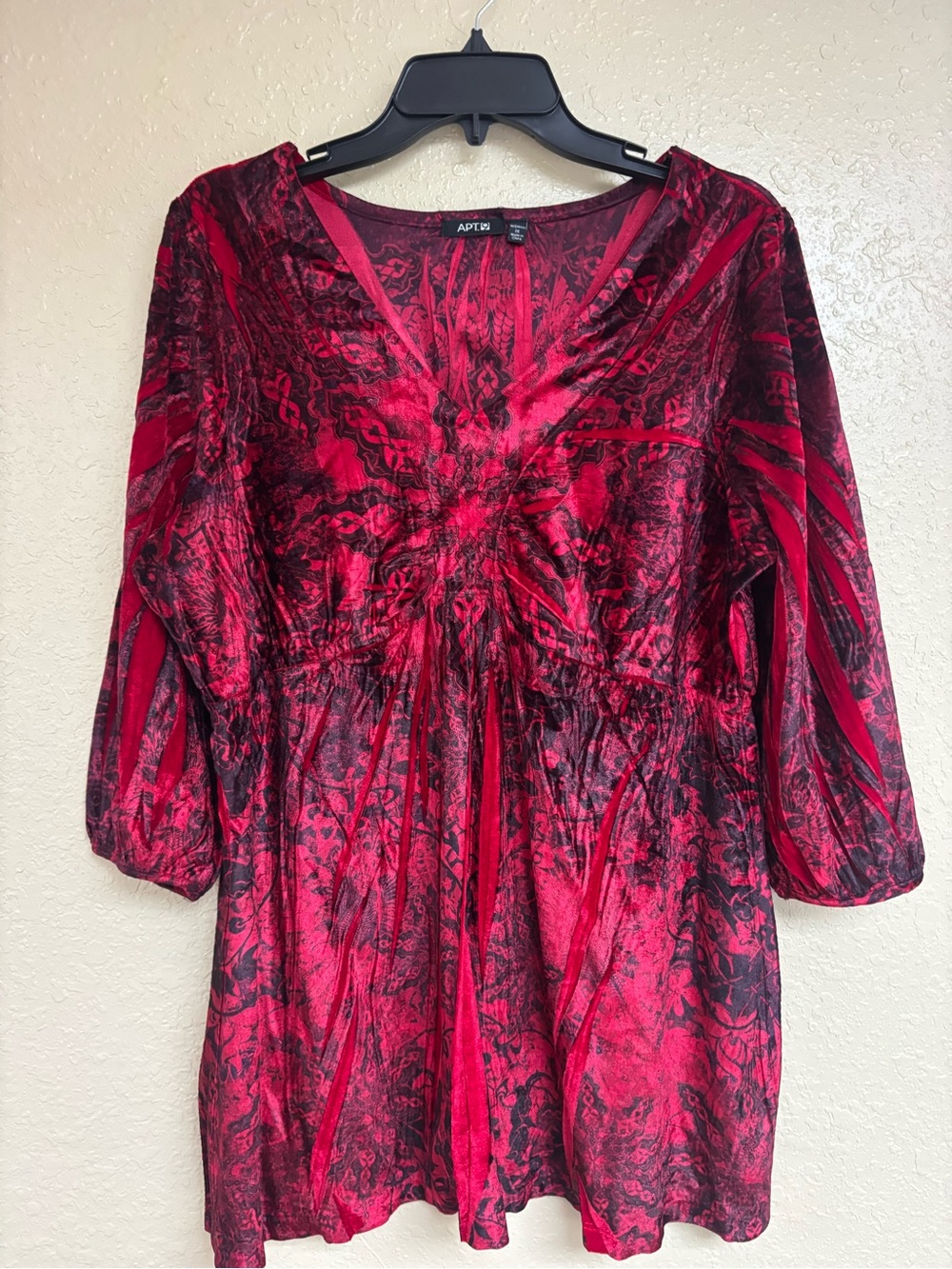 Apt. 9 Red and Black Velvet Burnout V-Neck Tunic